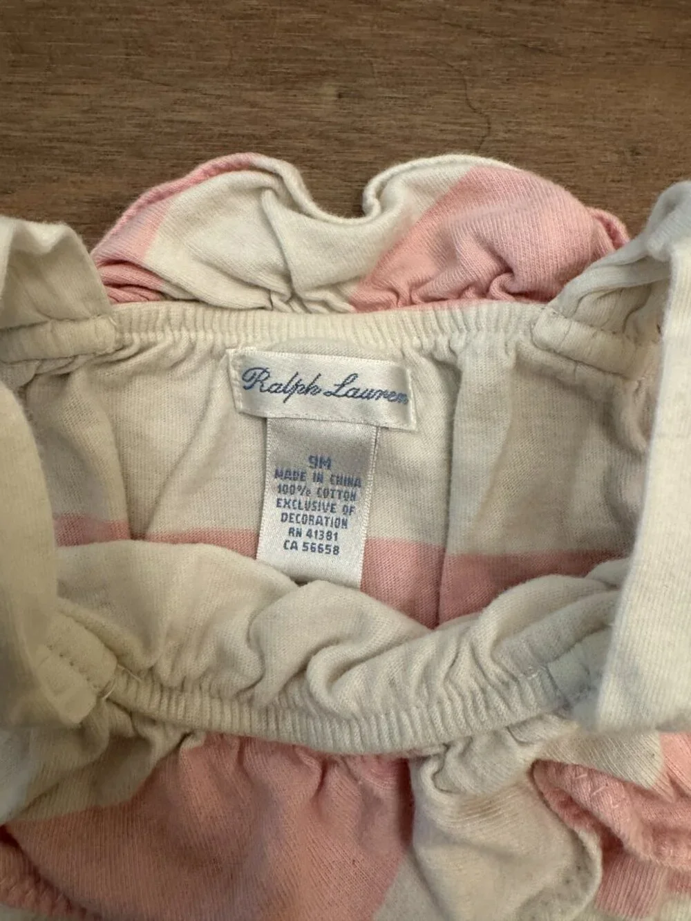 Ralph Lauren Pink & White Striped Ruffle Bubble Romper 9M